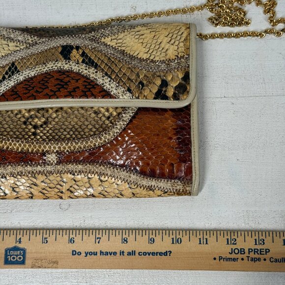 Vintage Original by Caprice Snakeskin Leather Envelope Clutch Crossbody Chain - Picture 12 of 13